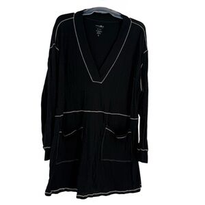 Natural Life Women Lounge Tunic Dress Size L Black  Long Sleeve Boho Surplice